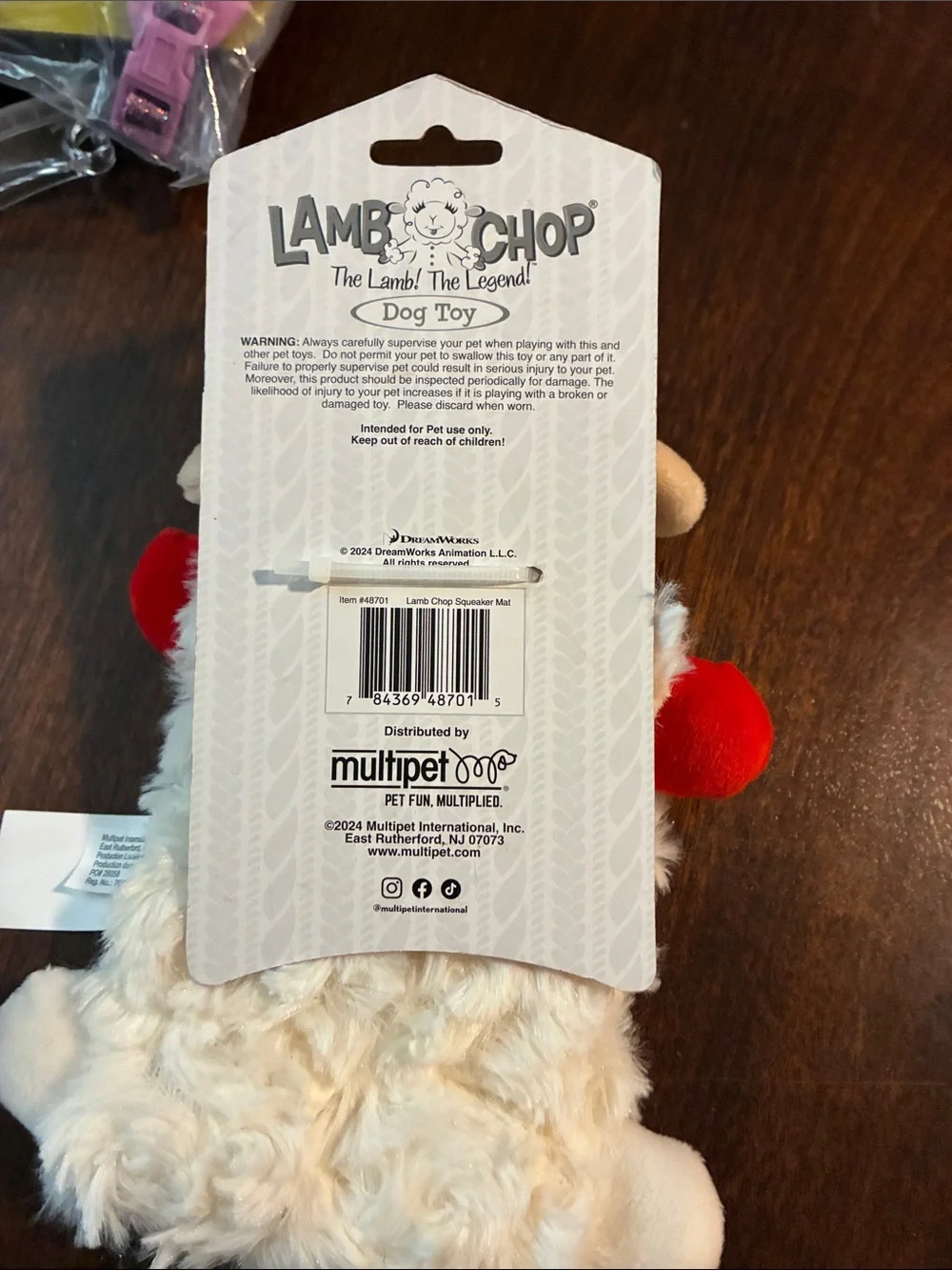 Plush Lamb Dog Toy - Cream & Red